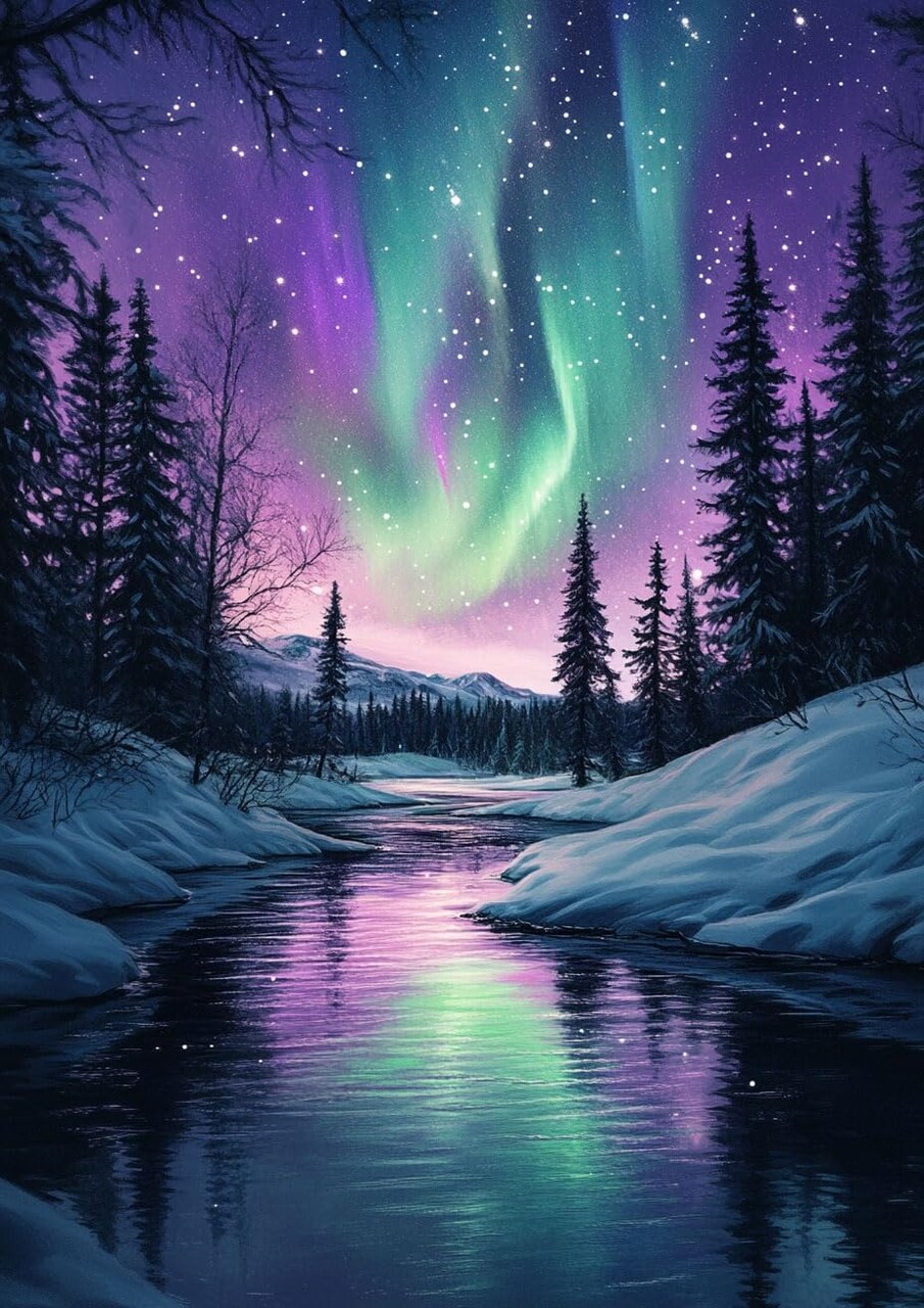 Aurora Borealis Diamond Painting Kit for Adults – 5D Full Drill DIY Diamond Art by Number, 12×16 Inches